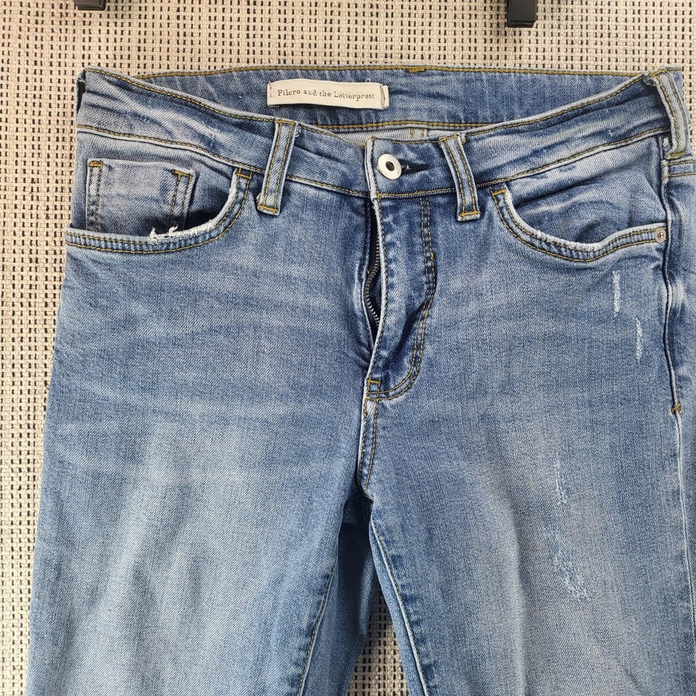 Pilcro And The Letterpress Jeans Womens 28 Blue Distressed Cuffed Stretch Denim